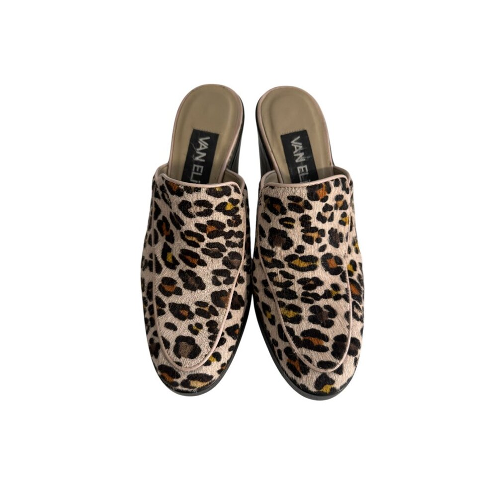 Vaneli Leopard Haircalf Leather Wedge Mule Clogs – Size 6M